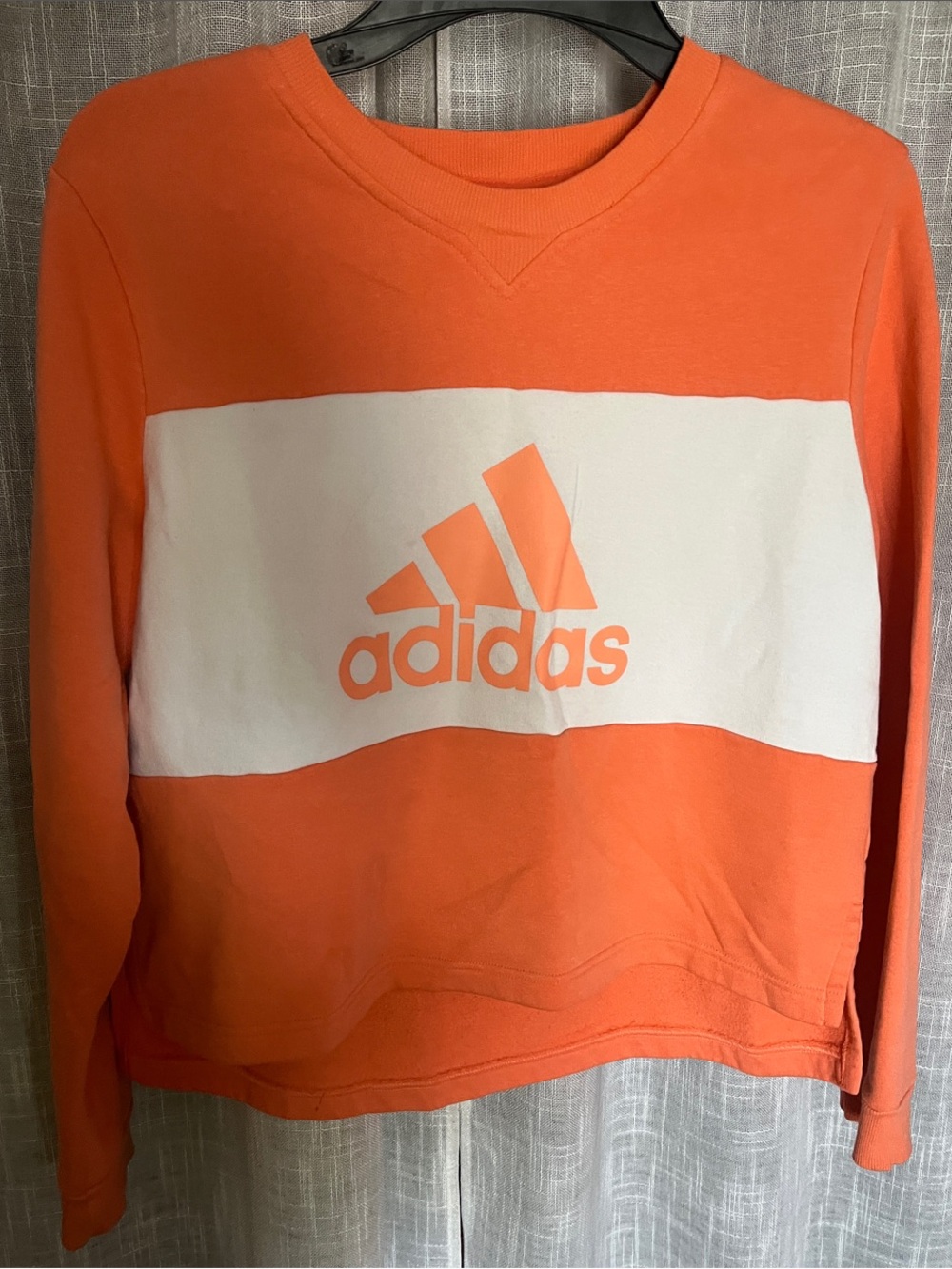 adidas Women's Orange Crewneck Sweatshirt with White Logo Panel